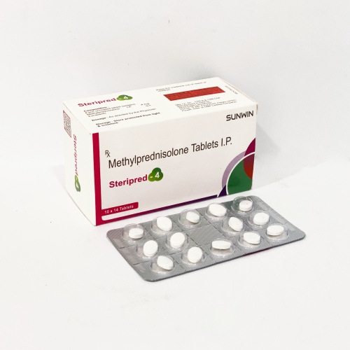 Methylprednisolone 4 mg PCD Pharma Franchise business opportunity with pharma products, packaging, and healthcare distribution concept.